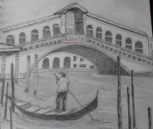 Sketch, Rialto Bridge, Venice